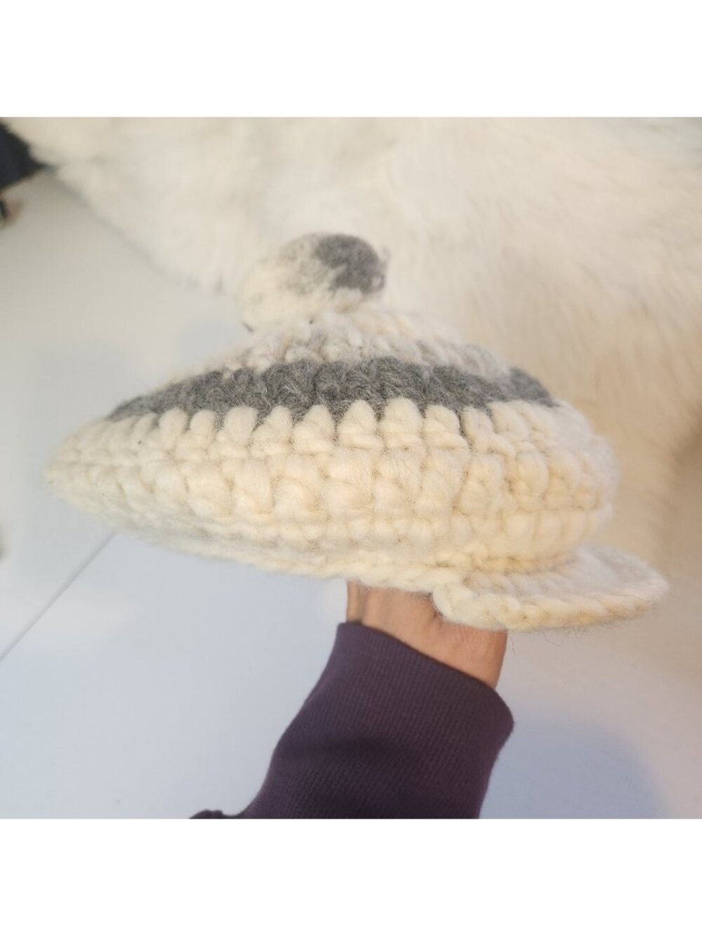 Handmade Vintage Wool Beige Beanie Winter Hat Touque Beret Womens Cowichan 90s - Picture 6 of 7